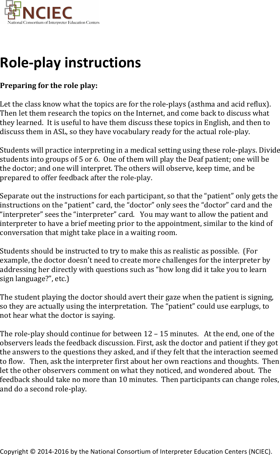 Role Play Instructions