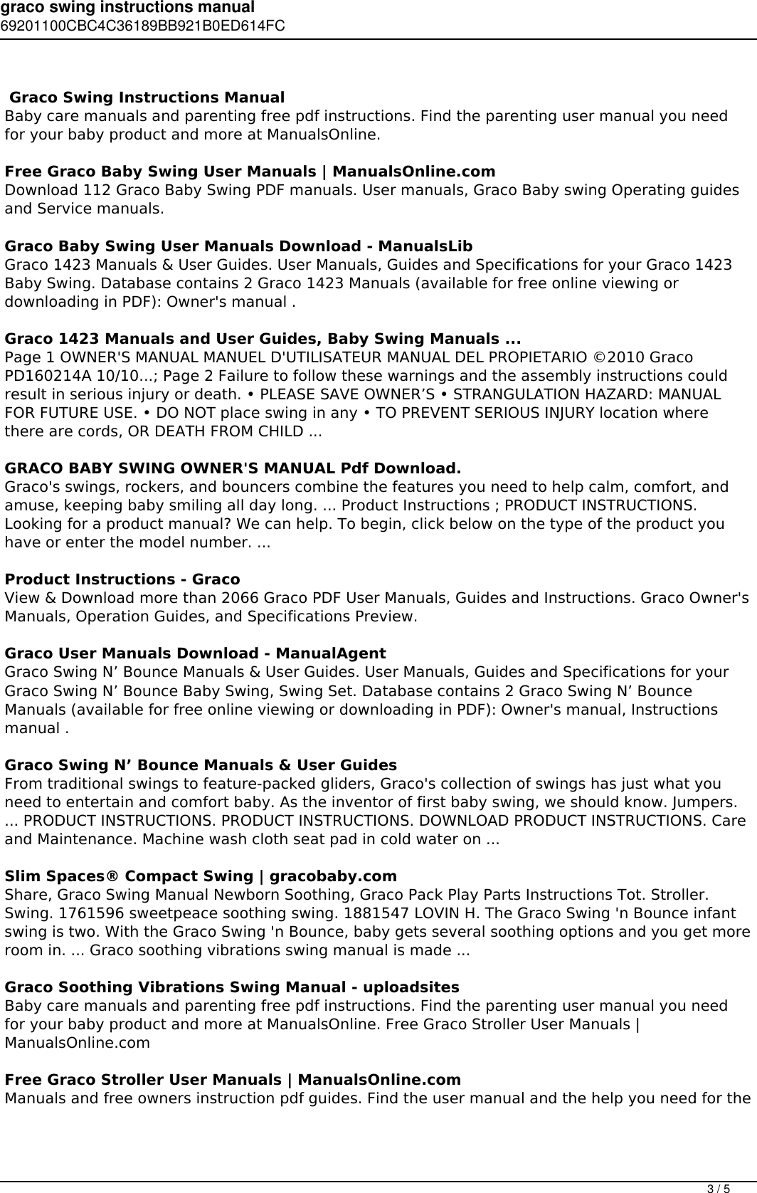 Graco Swing Instructions Manual