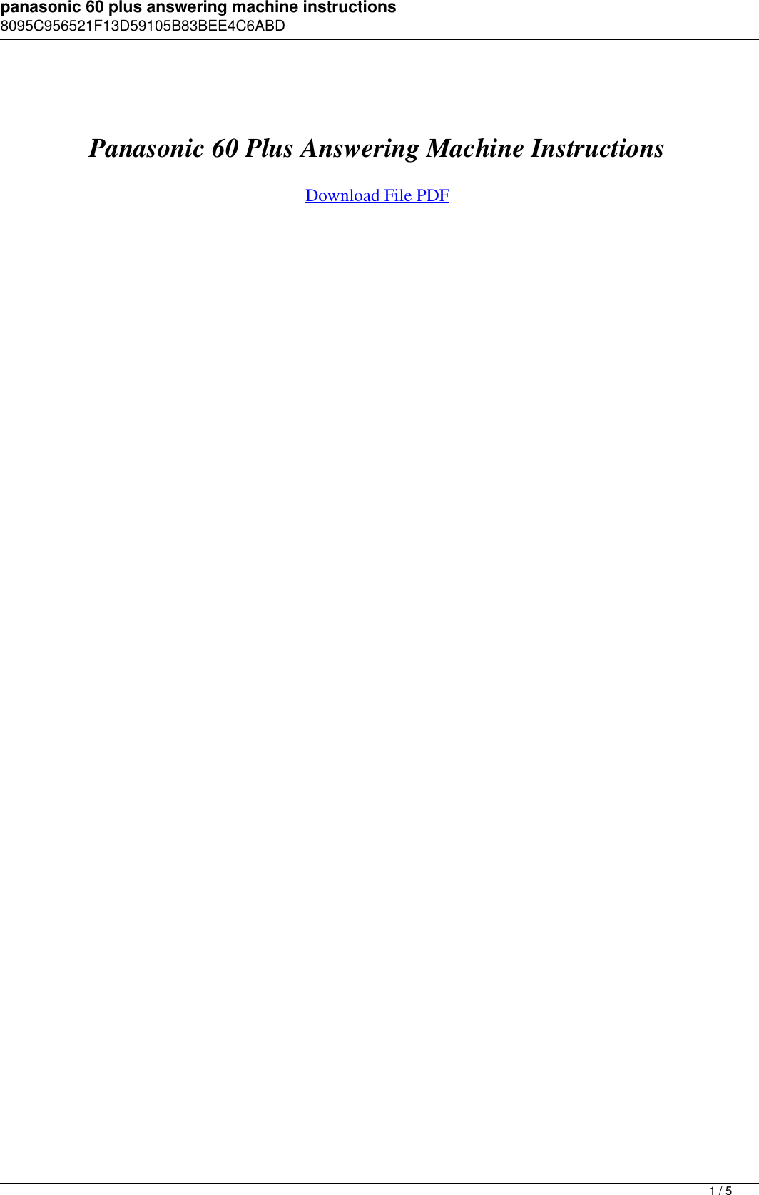 Panasonic 60 Plus Answering Machine Instructions