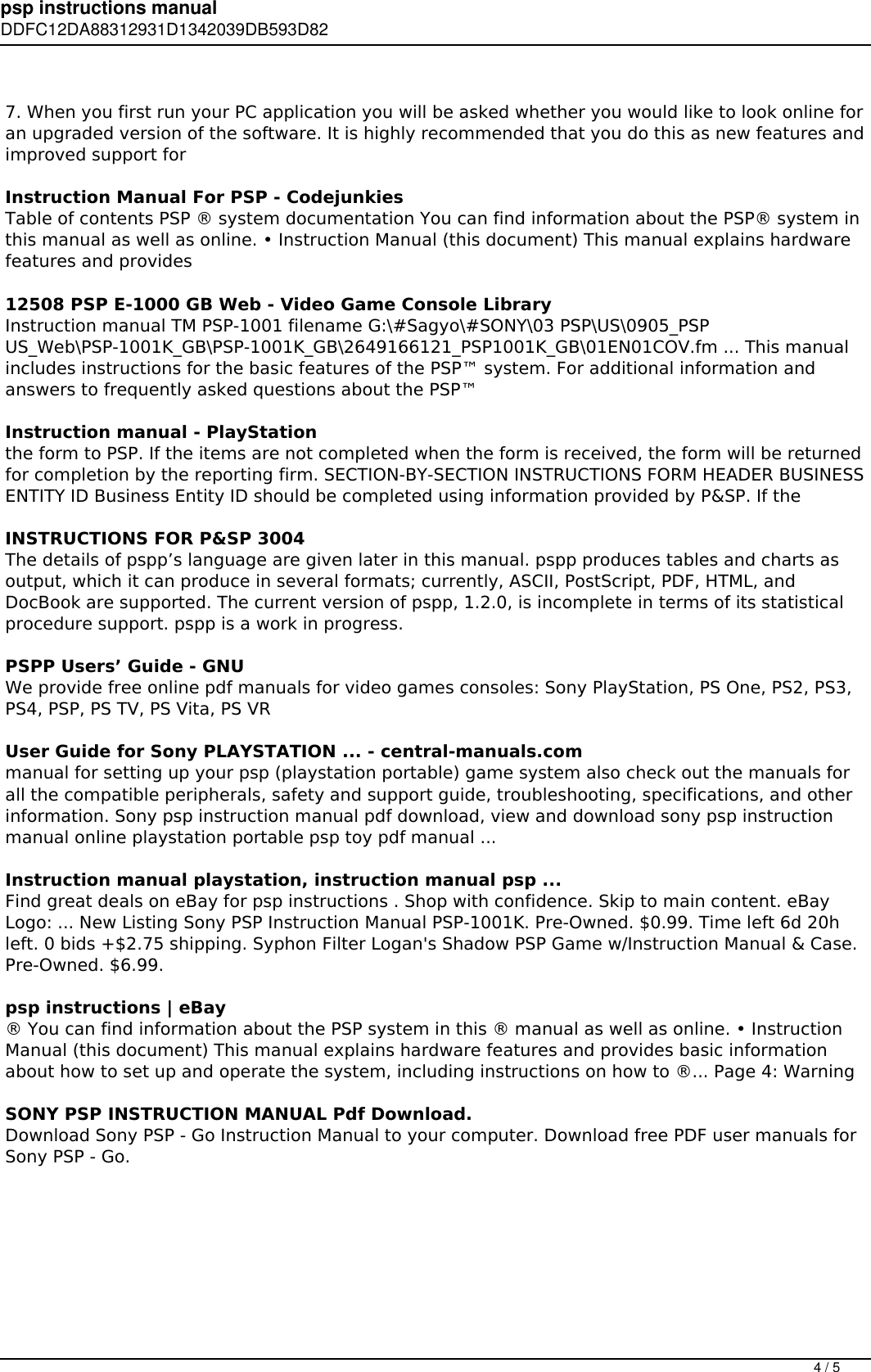 Psp Instructions Manual