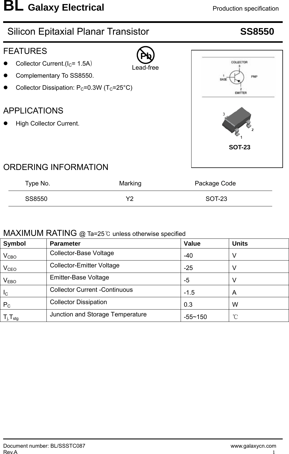 SS8550 Y2 Transistor 8550 PNP 1.5A SOT23 ĐIỆN TỬ TUYẾT NGA
