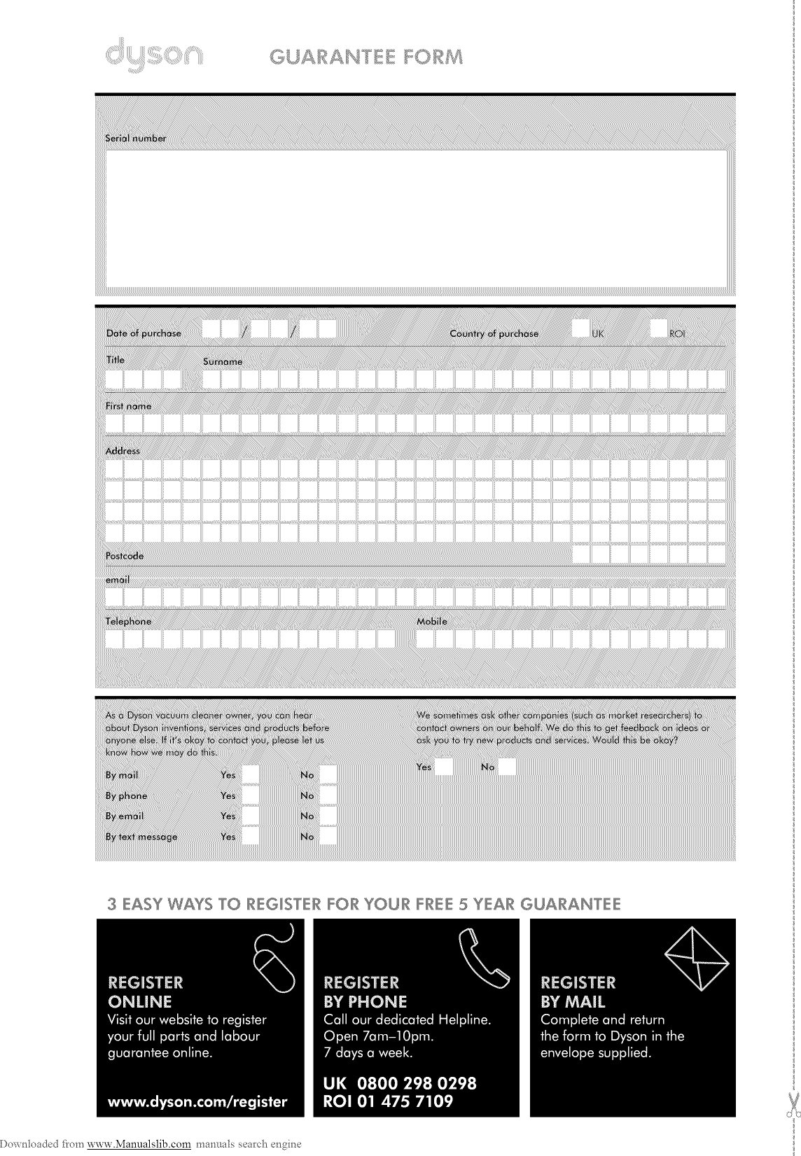 Dyson DC47 User Manual VACUUM, UPRIGHT Manuals And Guides 1312126L