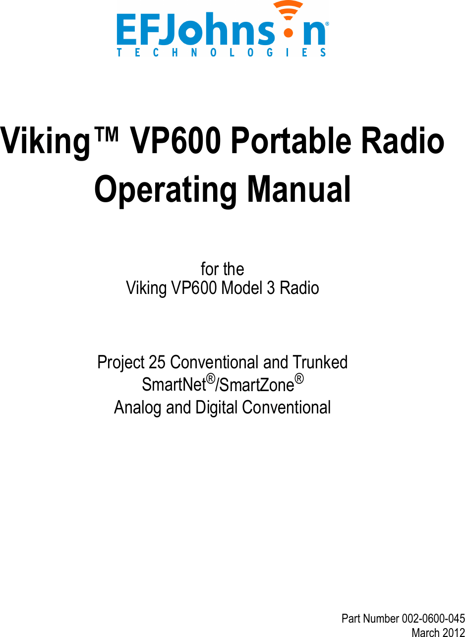 E F Johnson 2425795 VIKING P800 PORTABLE RADIO User Manual Viking VP600