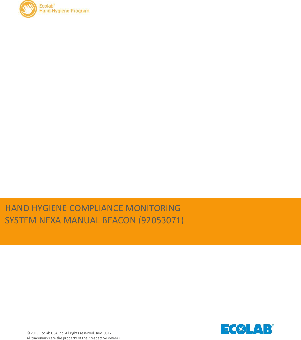 Ecolab 92053071 Hand Hygiene Compliance Monitoring Beacon User Manual Manual