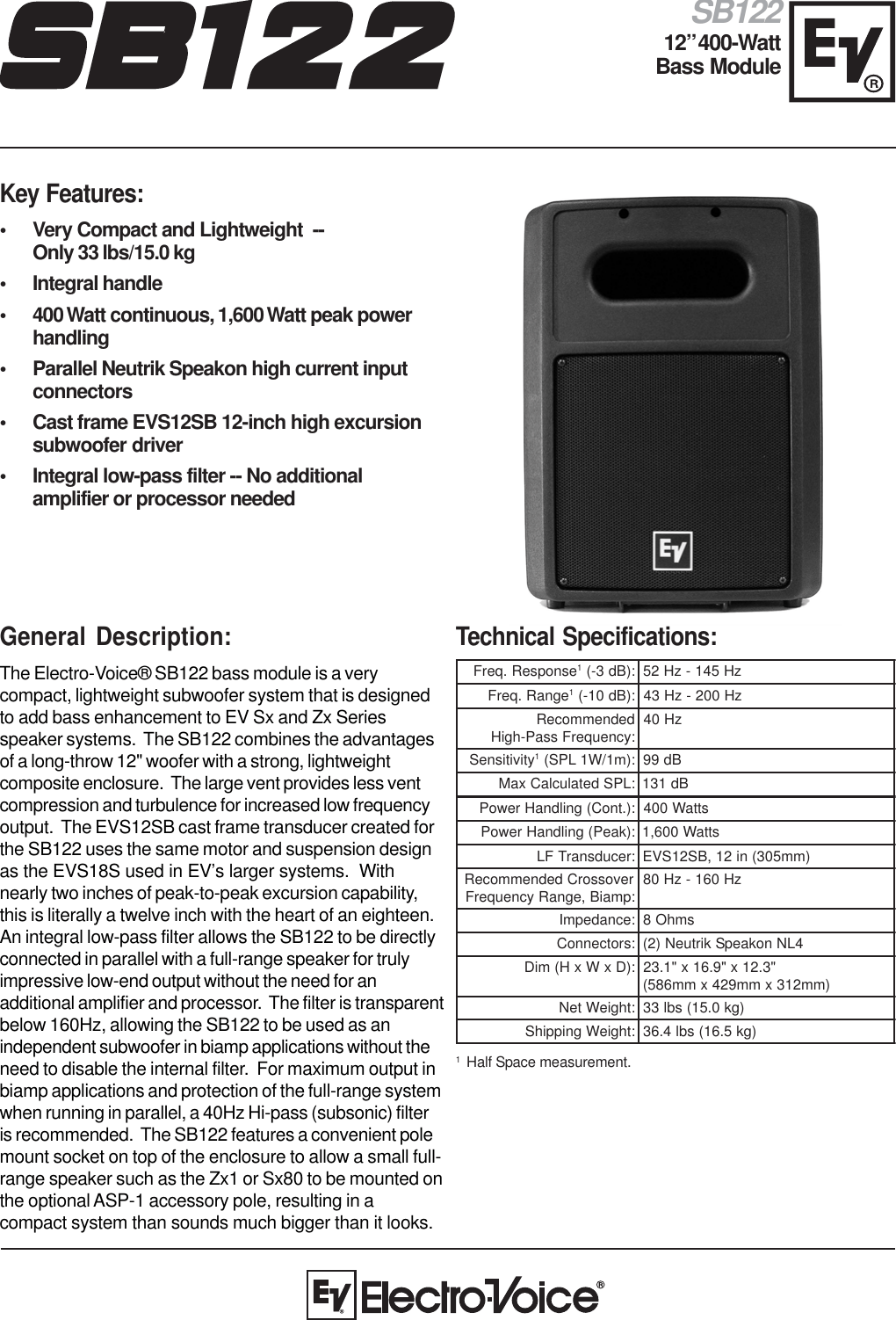 Electro Voice Bass Module Sb122 Users Manual Sx250 EDS 11_26