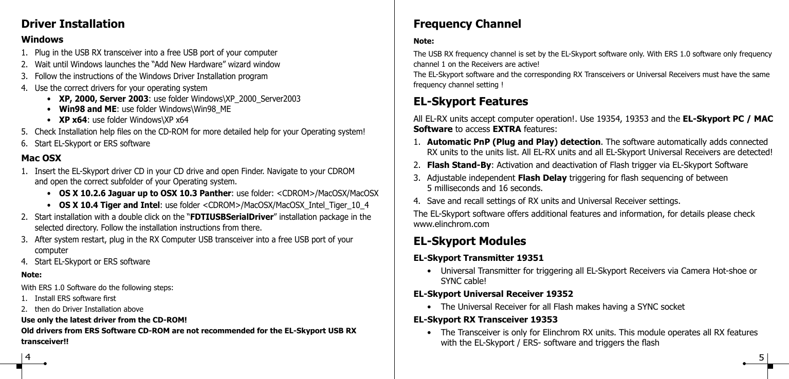Elhrom ELSKYPORT Wireless flash triggering system User Manual USB Rx