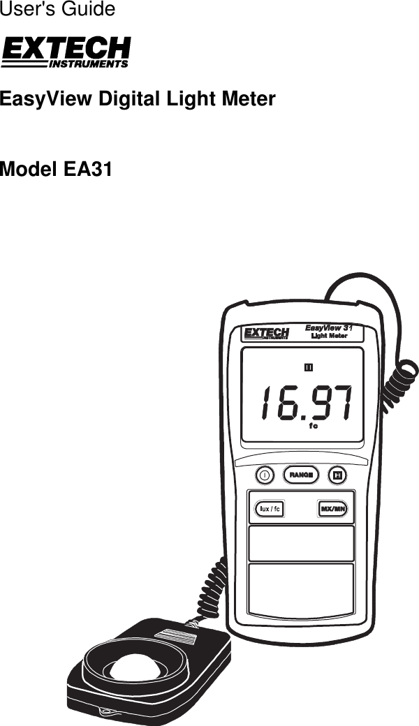 Extech Instruments Easy View Digital Light Meter Ea31 Users Manual