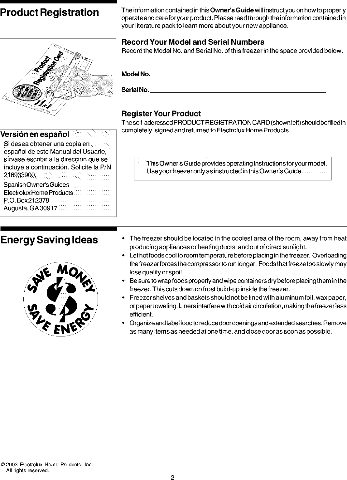 FRIGIDAIRE Upright Freezer Manual L0402274