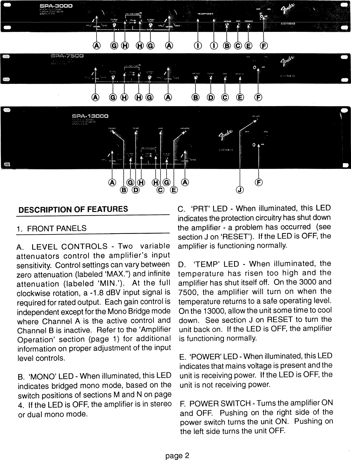Fender SPA 7500 Power Amplifiers Manual