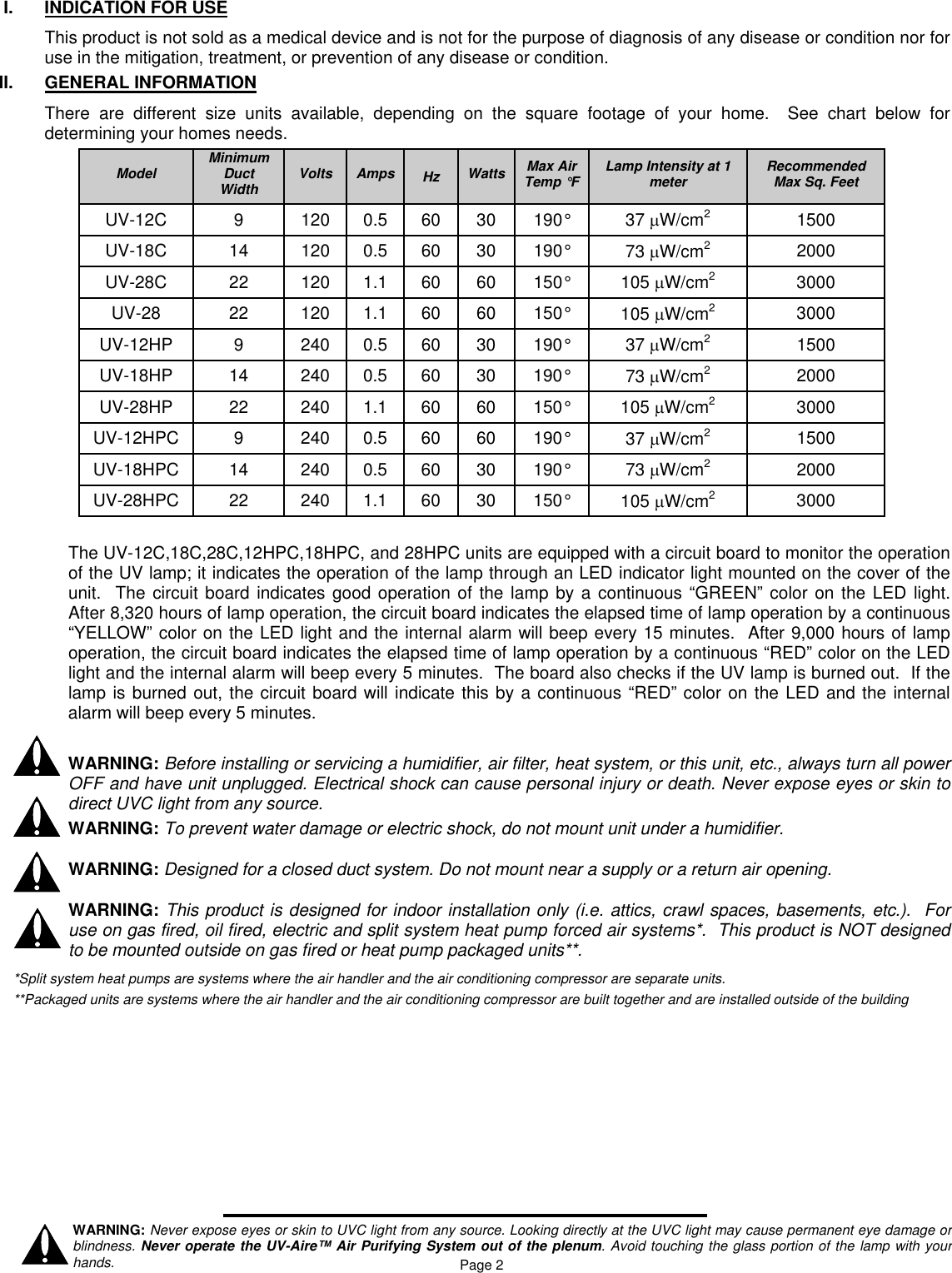 Field Controls Uv 18C Users Manual 46453400 Aire Lrg Inst Sheet Rev E 10 05