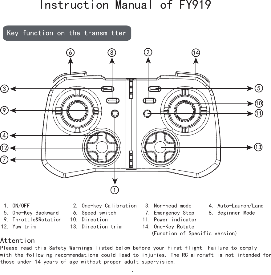 Flying Technology FY919 Remote Control User Manual