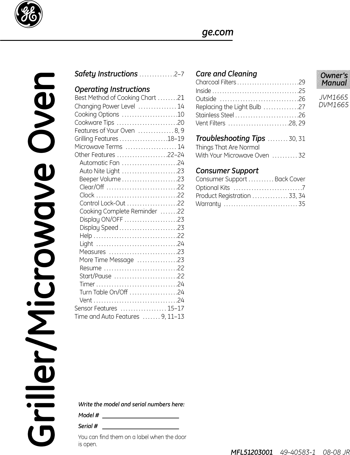 GE JVM1665SN1SS User Manual MICROWAVE Manuals And Guides L0902322