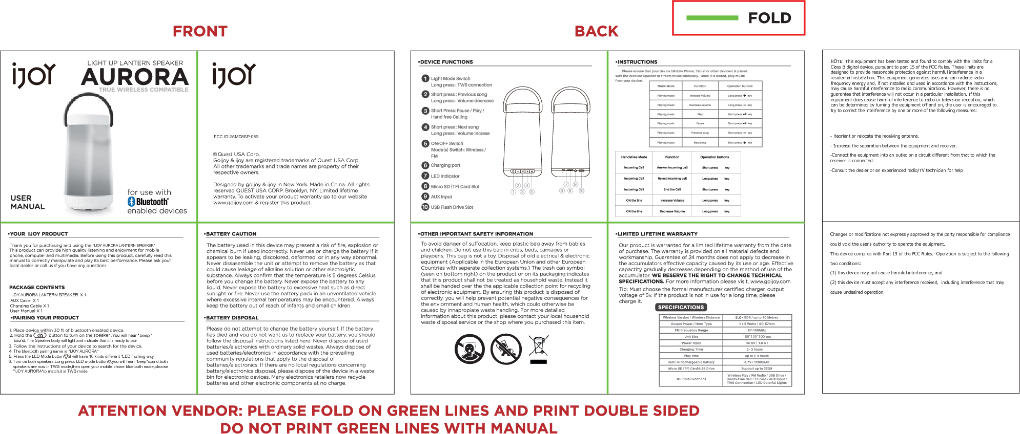 GROUND SP069 IJOY AURORA LANTERN SPEAKER User Manual IJOY AURORA