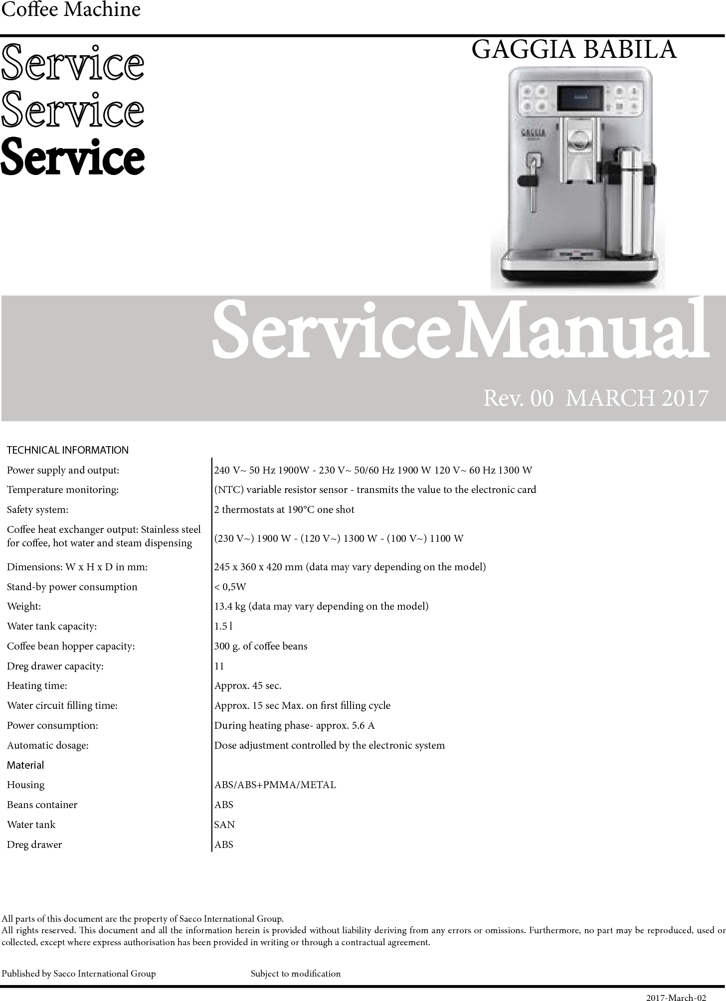 Gaggia Babila Service Manual User