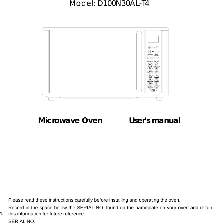 Galanz 10030002 Microwave Oven User Manual UHW10030002
