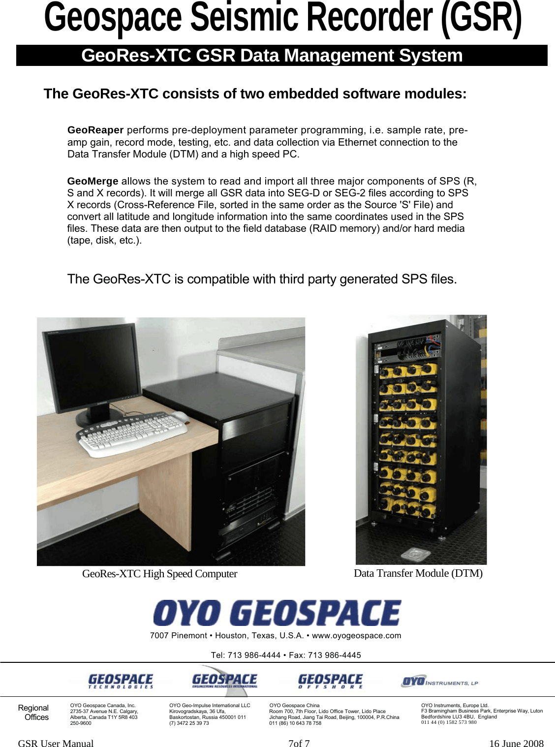Geospace Technologies GSR Geospace Seismic Recorder (GSR) User Manual