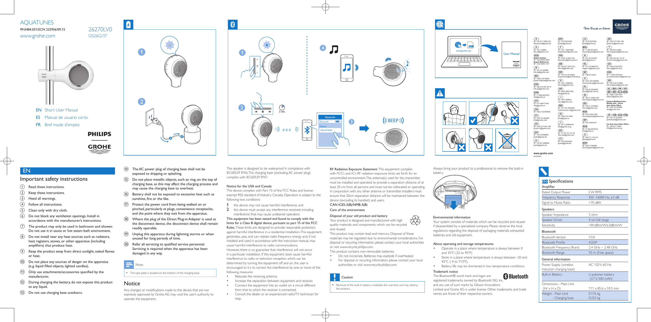 Grohe 26270 Wireless shower speaker User Manual