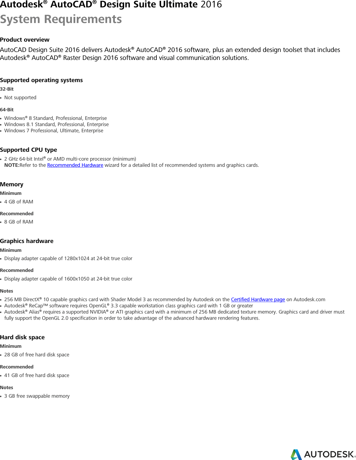 Autocad design suite ultimate 2016 system requirements enx Auto CAD
