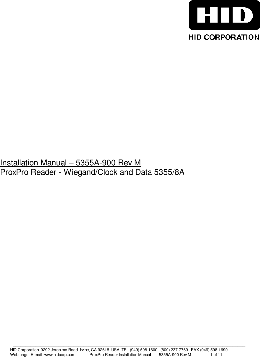 HID Global 535Y ProxPro 5355/8A(5355300) and ProxPro Plus 6030/8A User