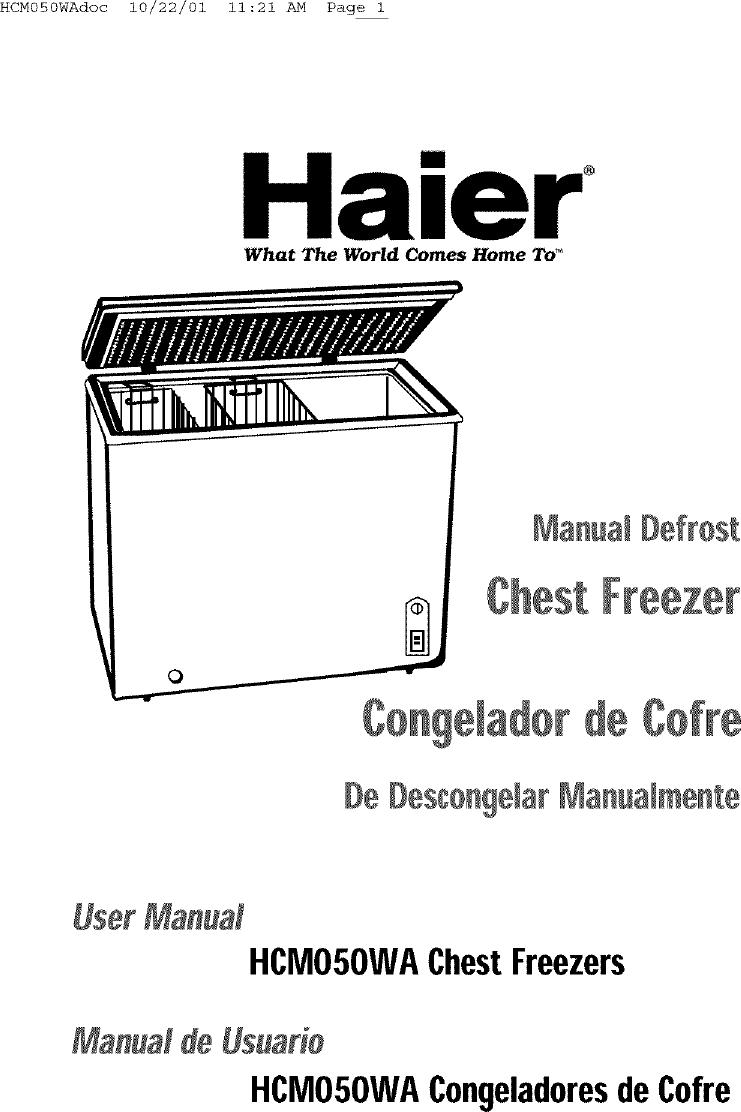Haier HCM050WA User Manual FREEZER Manuals And Guides L0501498