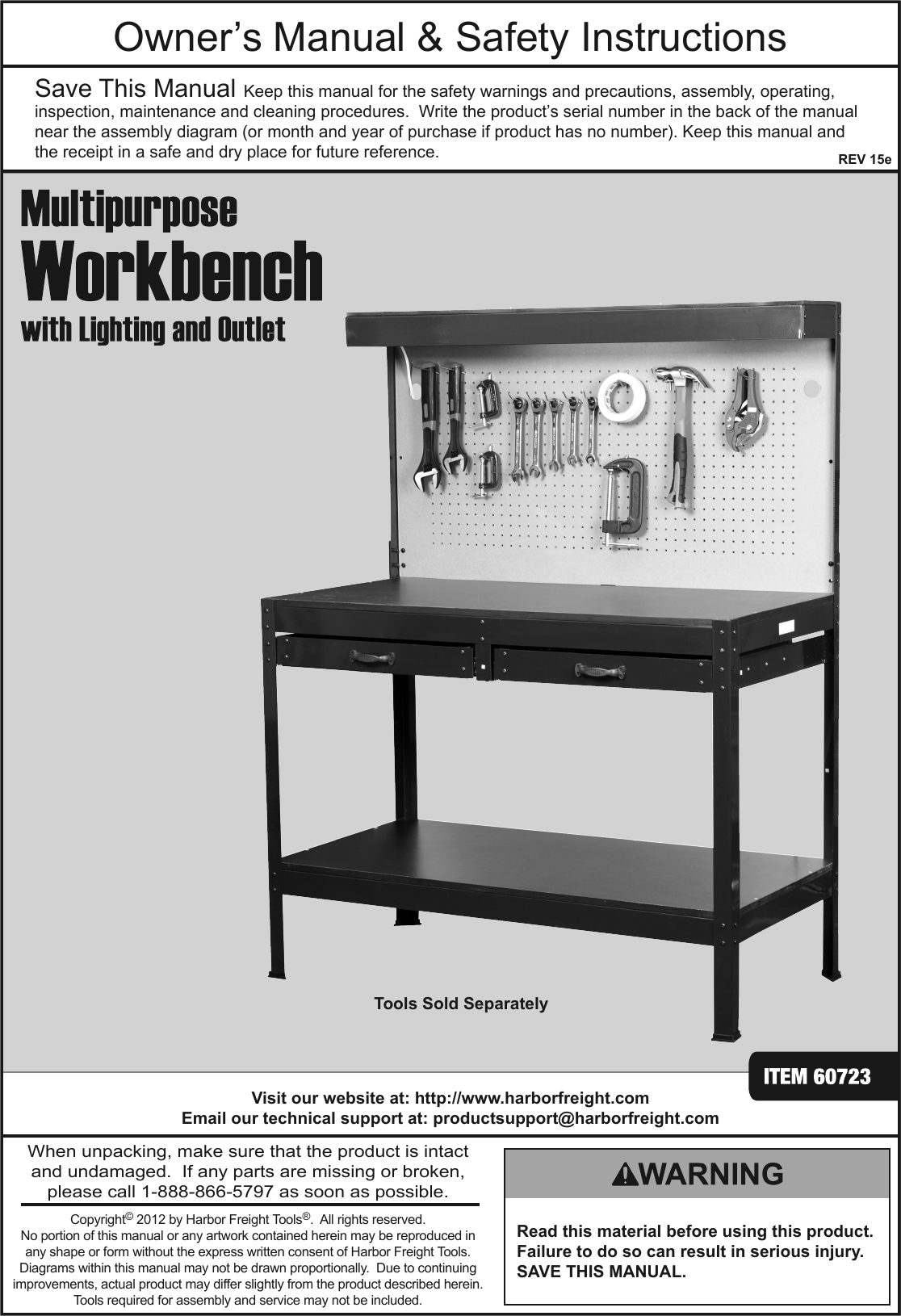 Harbor Freight Multipurpose Workbench With Light Product Manual