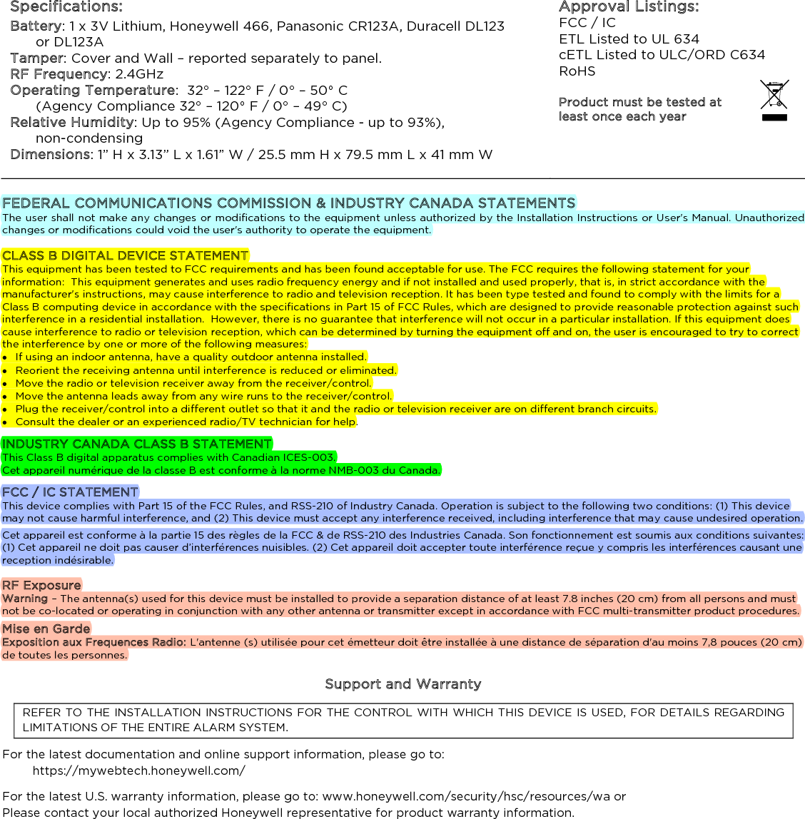 Honeywell 8DLRF6C Lyric Smart Peripheral - Contact User Manual