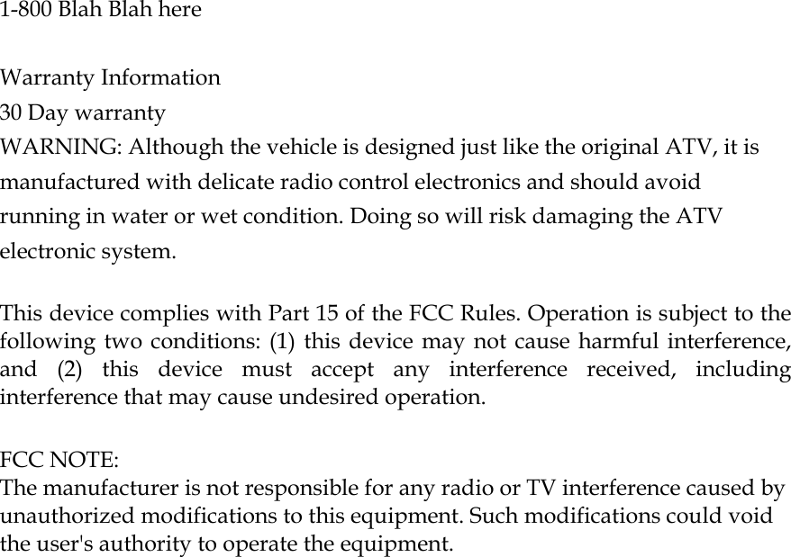Interactive Toy Concepts 47XXX R/C VEHICLE User Manual