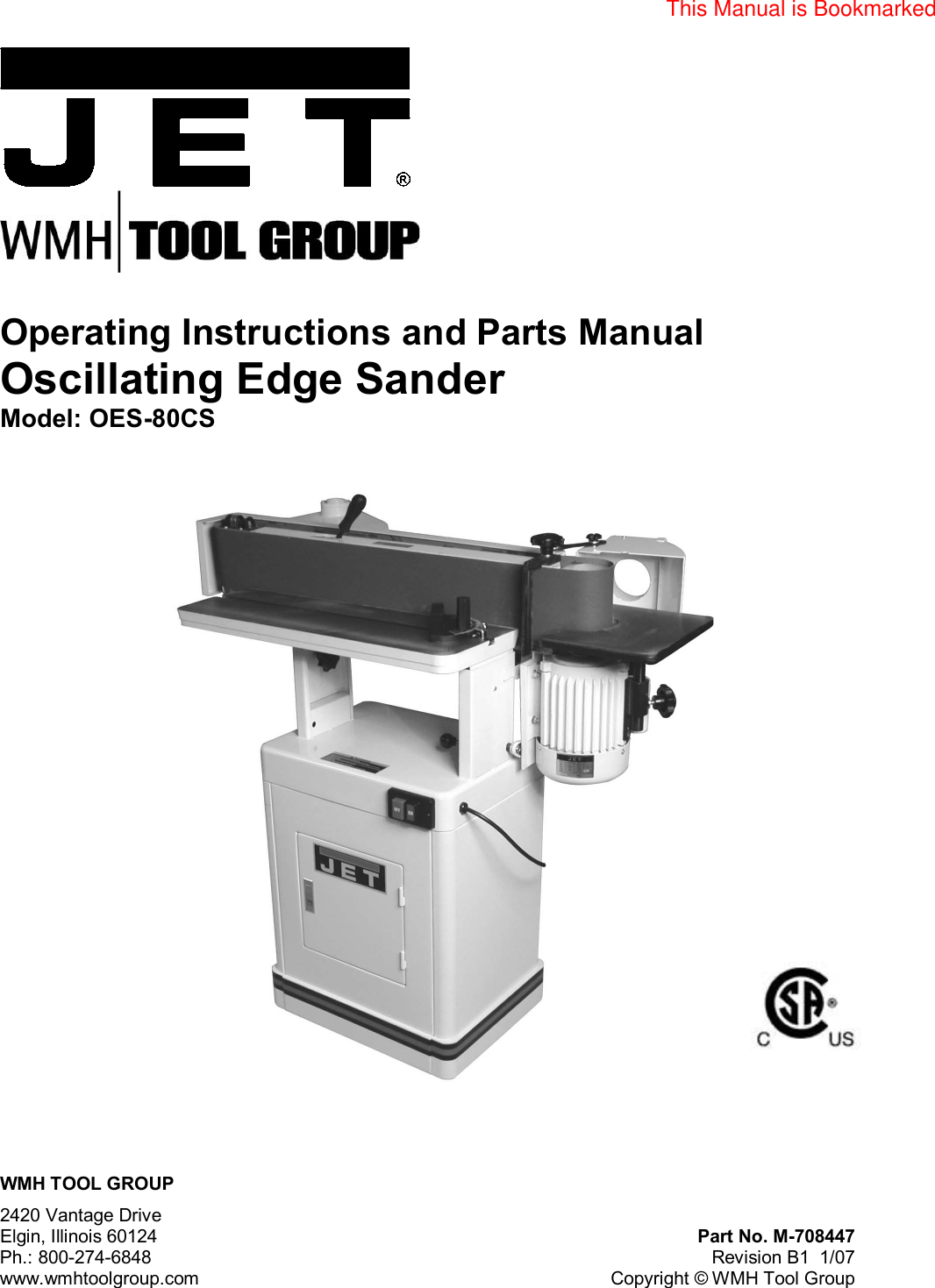 Jet Tools Oes 80Cs Users Manual