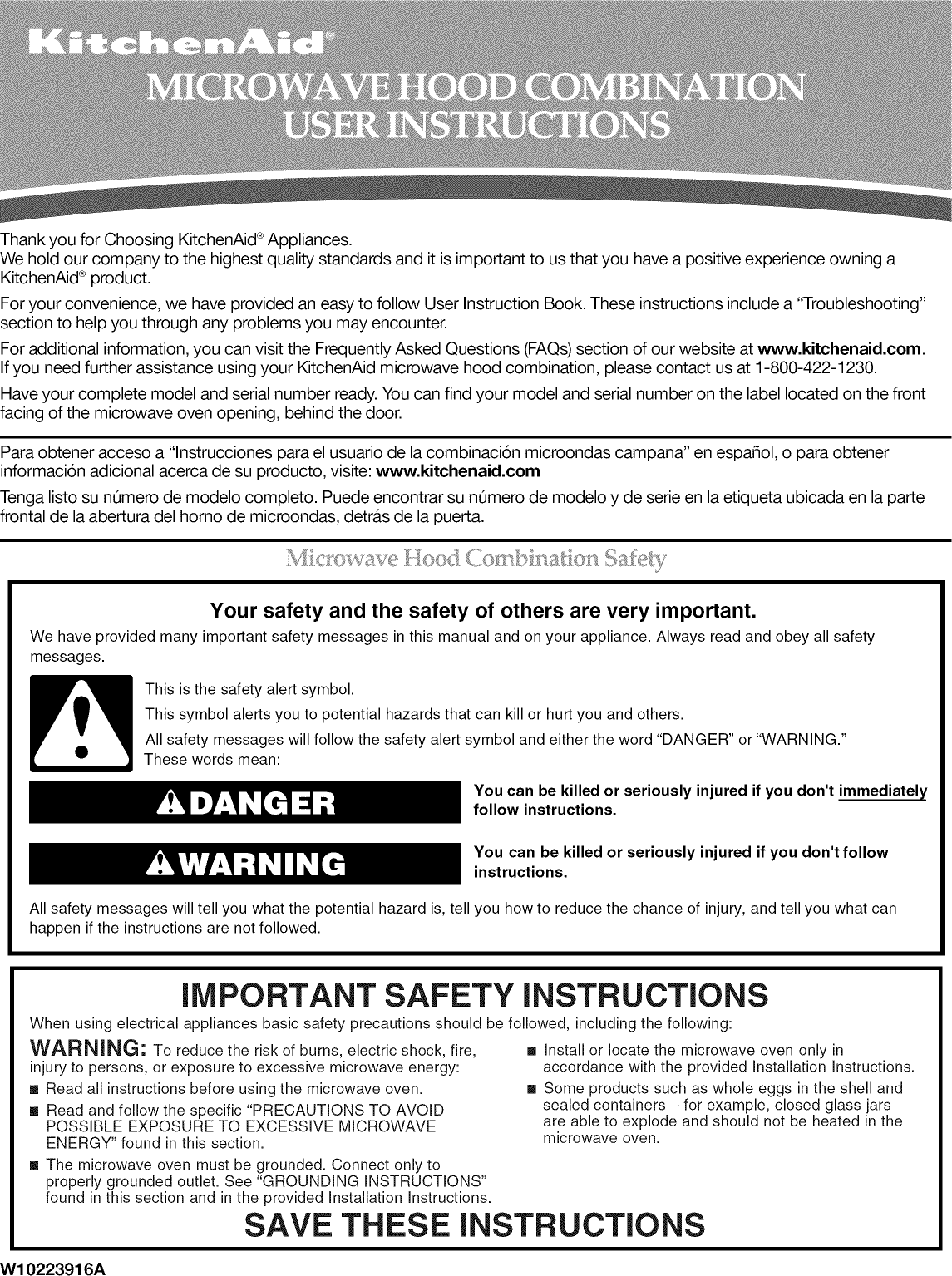 Kitchenaid KHMS1850SBL1 User Manual MICROWAVE HOOD COMBO 1.8 CU. FT