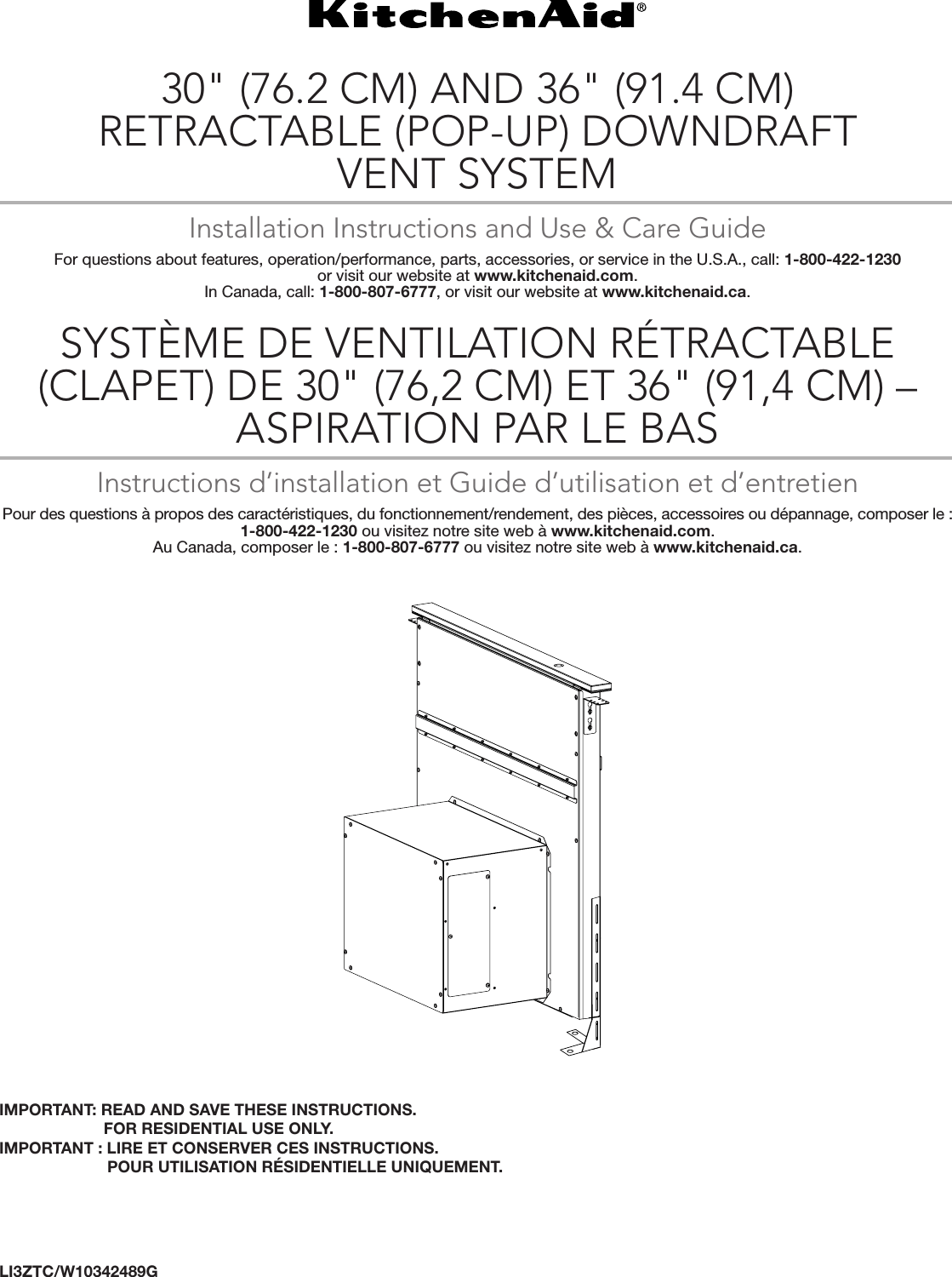 Kitchenaid KXD4630YSS3 User Manual RETRACTABLE DOWN VENT SYSTEM Manuals