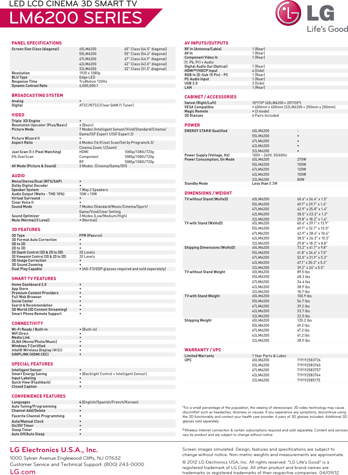 LG 55LM6200 User Manual Specification TV LCD LM6200 Spec