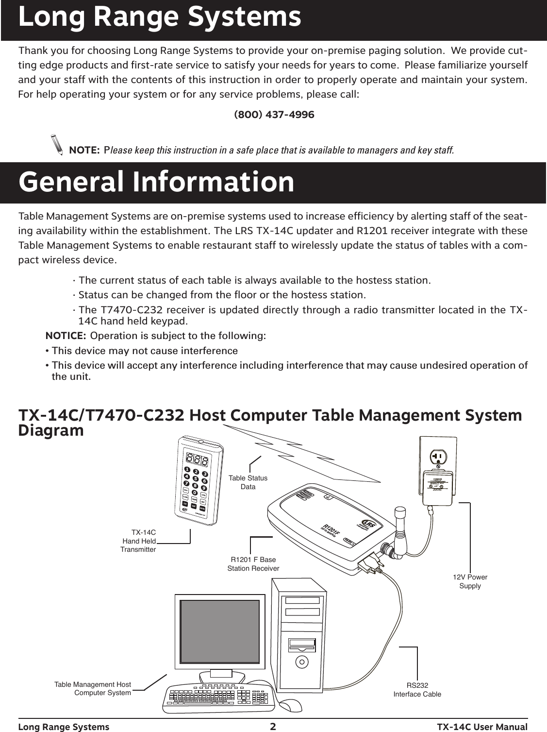 Long Range Solutions T14C Portable paging system transmitter User