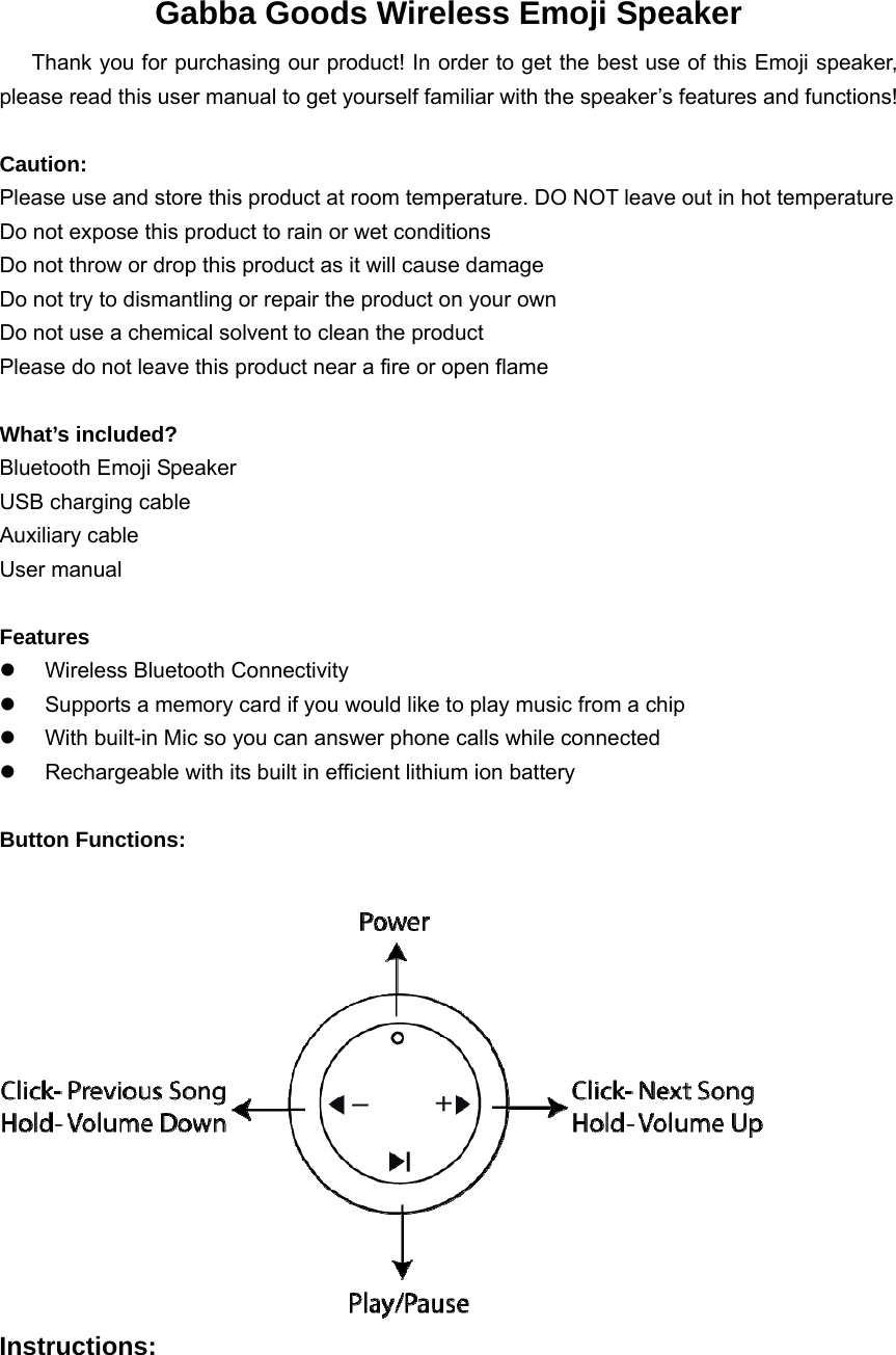 M and S Accessory Network GGRBS Gabba Goods Wireless Emoji Speaker