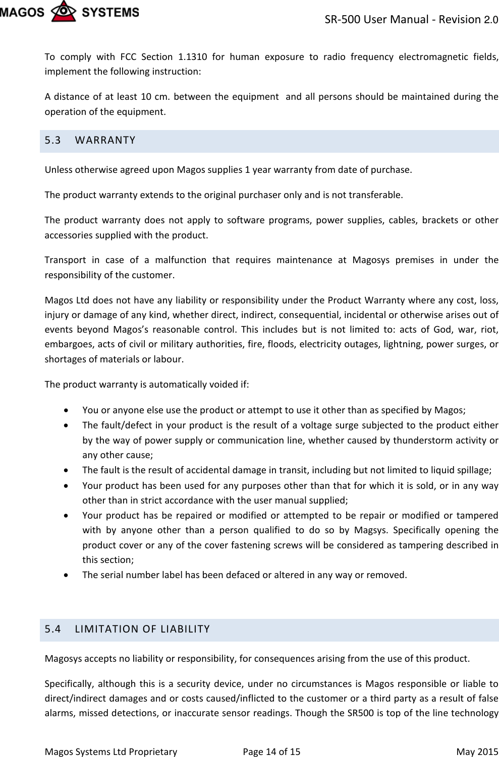 Magos Systems SR500 SR500 Outdoor Radar Based Perimeter Security Sensor