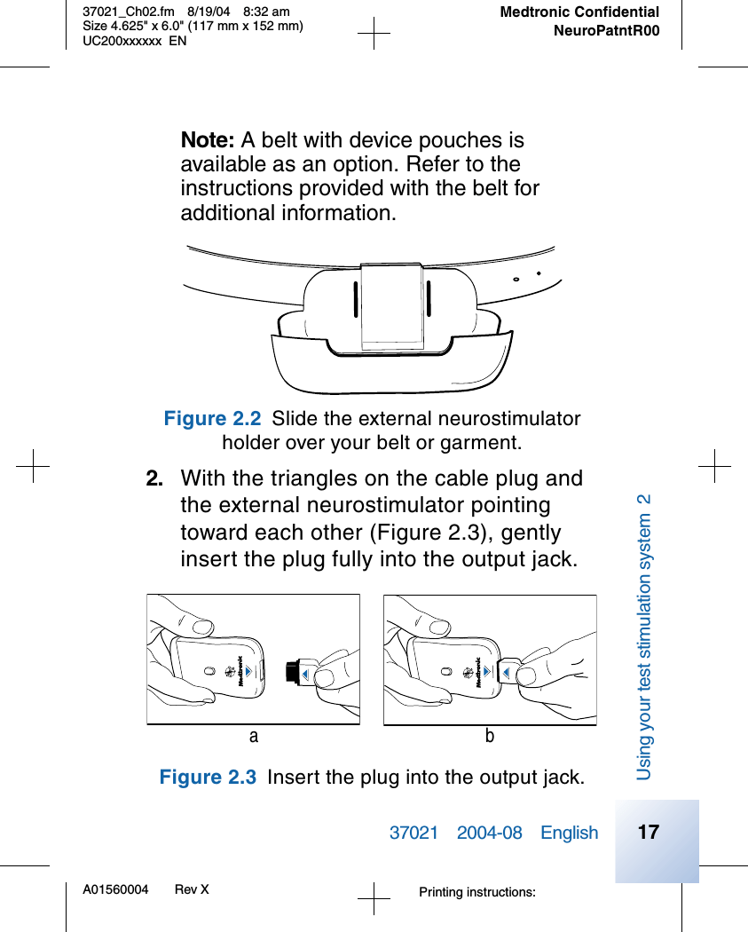 Medtronic 37021 External Neurostimulator (ENS) User Manual Patient manual