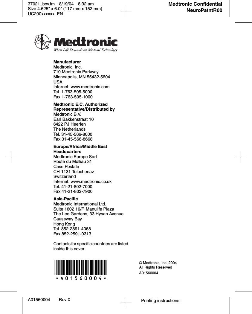 Medtronic 37021 External Neurostimulator (ENS) User Manual Patient manual