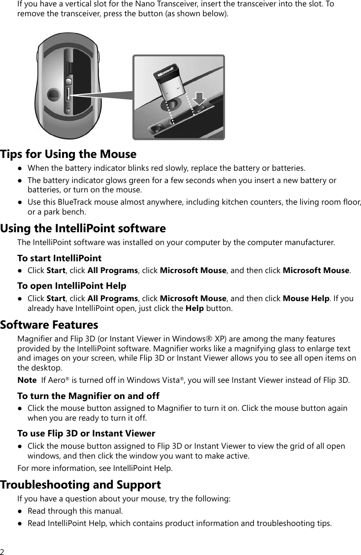 Microsoft 1383 Microsoft Wireless Mouse User Manual Manual 2