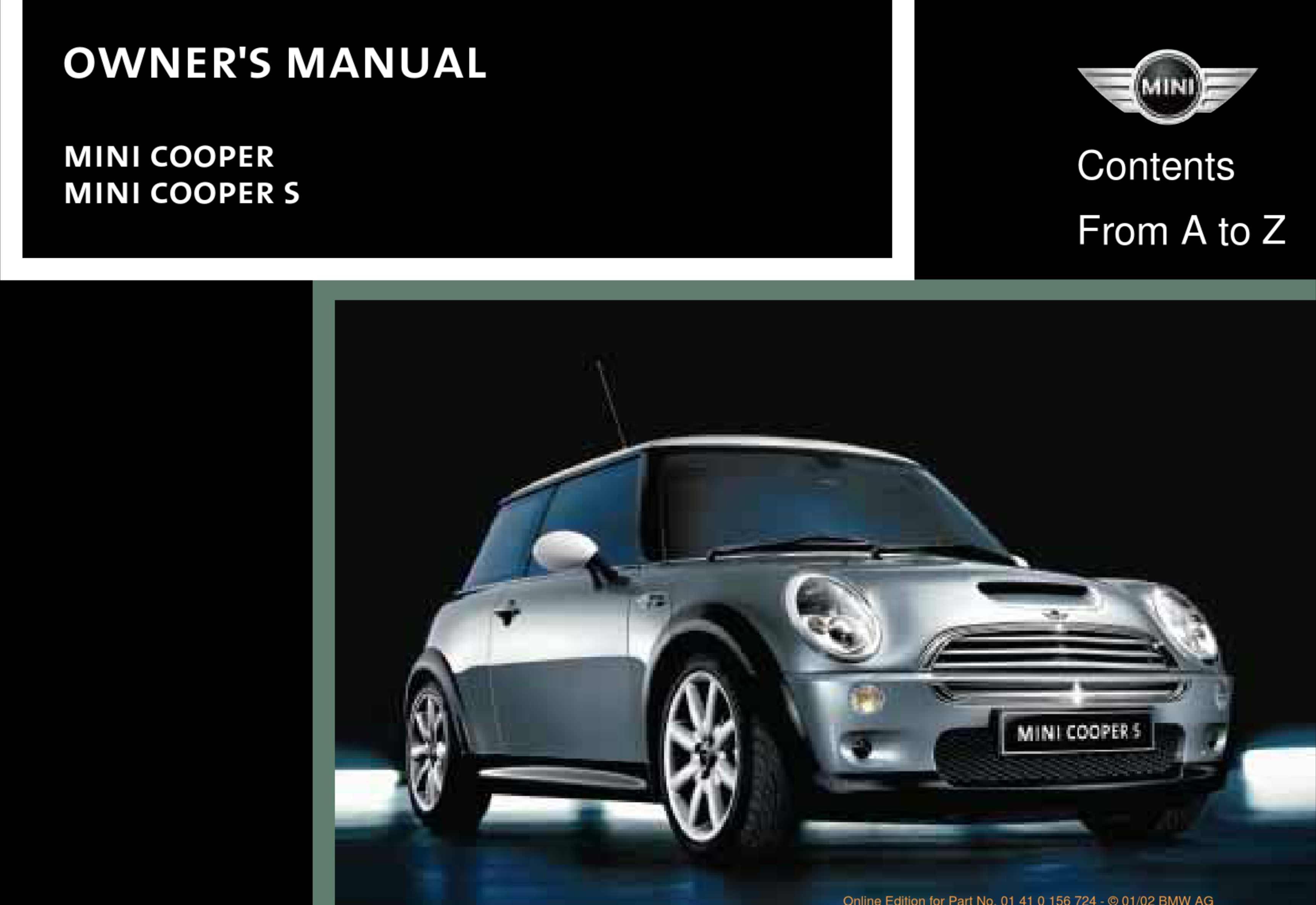 Mini Cooper Owners Manual 1002610 User