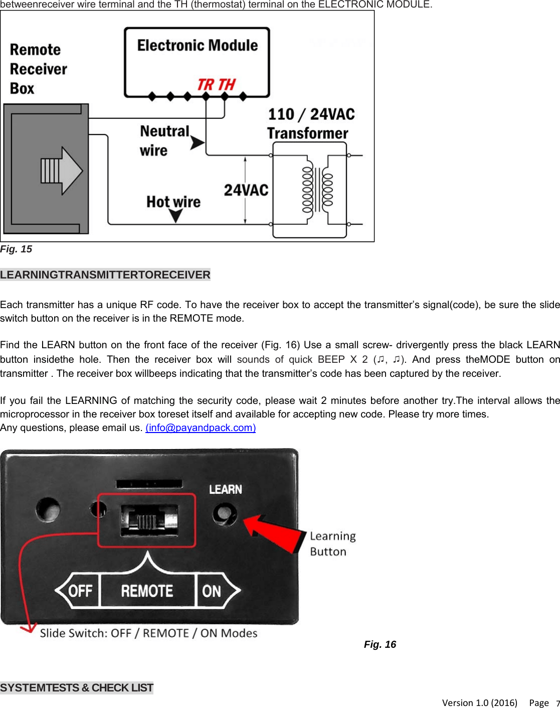 Modern TR1003 Fireplace remote control transmitter User Manual TR1003