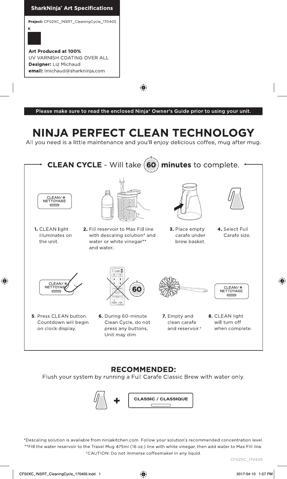 Ninja CF02XC_INSRT_CleaningCycle_170405 Coffee Bar® Cleaning Cycle