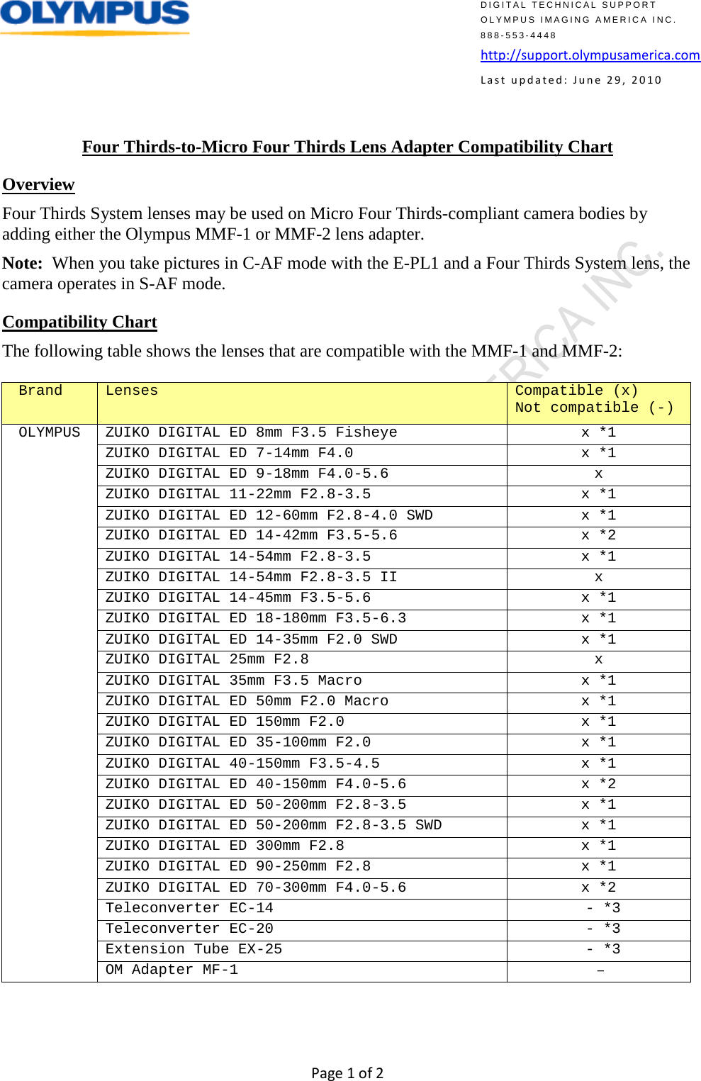 Olympus MMF 2 FT User Manual To The