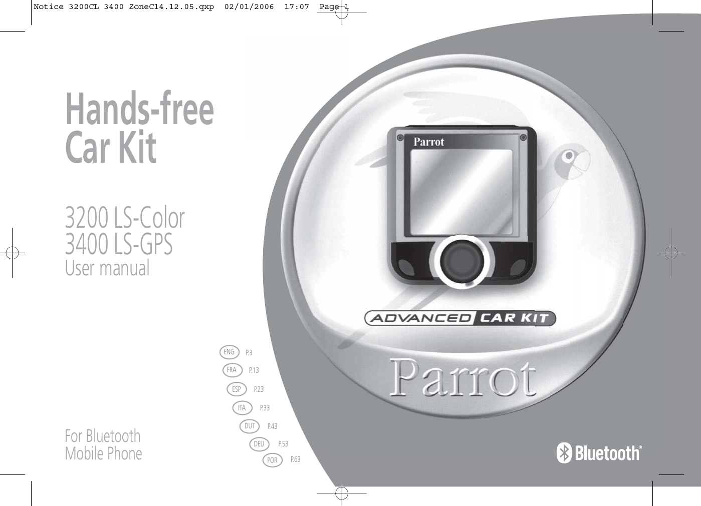 PARROT CK3200 HAND' FREE CAR KIT User Manual Notice 3200CL 3400 ZoneC14