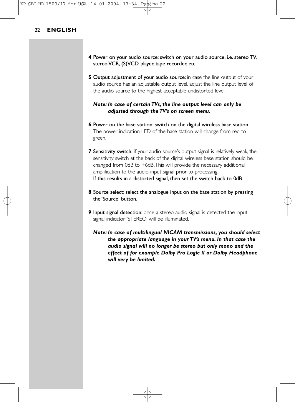 PHILIPS Consumer Electronics HD1502 Wireless Headphone User Manual XP