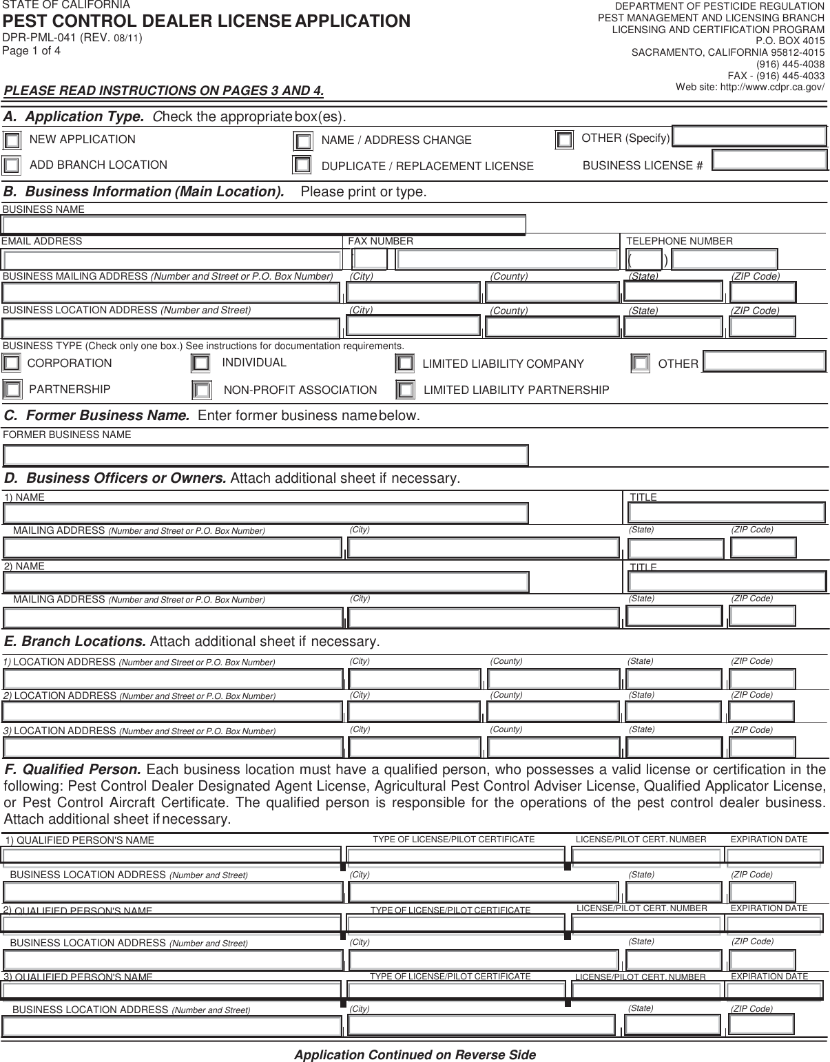 Pest Control Dealer License Application, DPR PML 041 20180612 145141