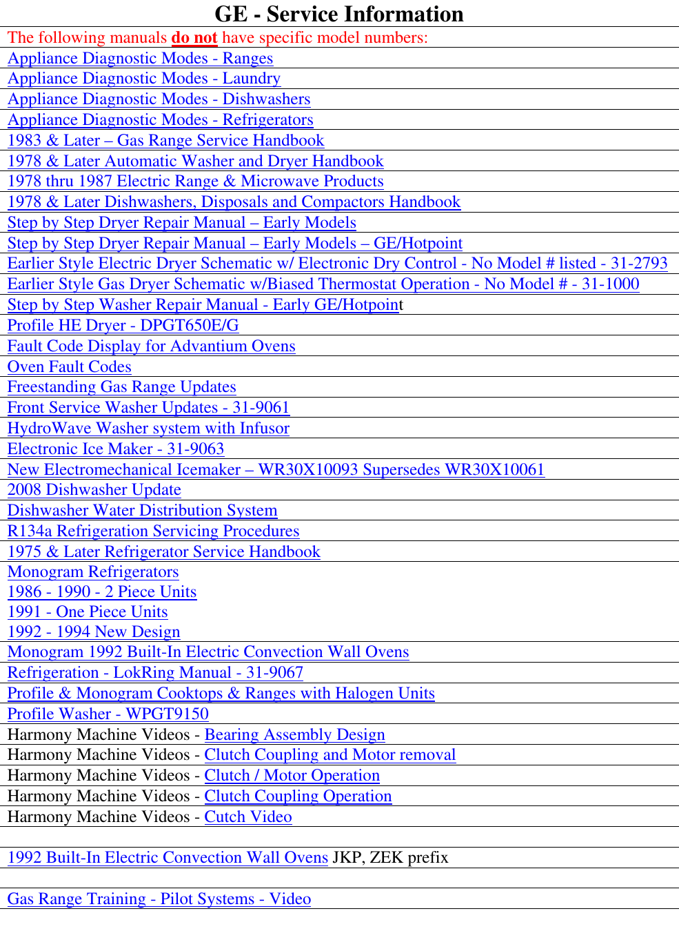 # GE Service Information