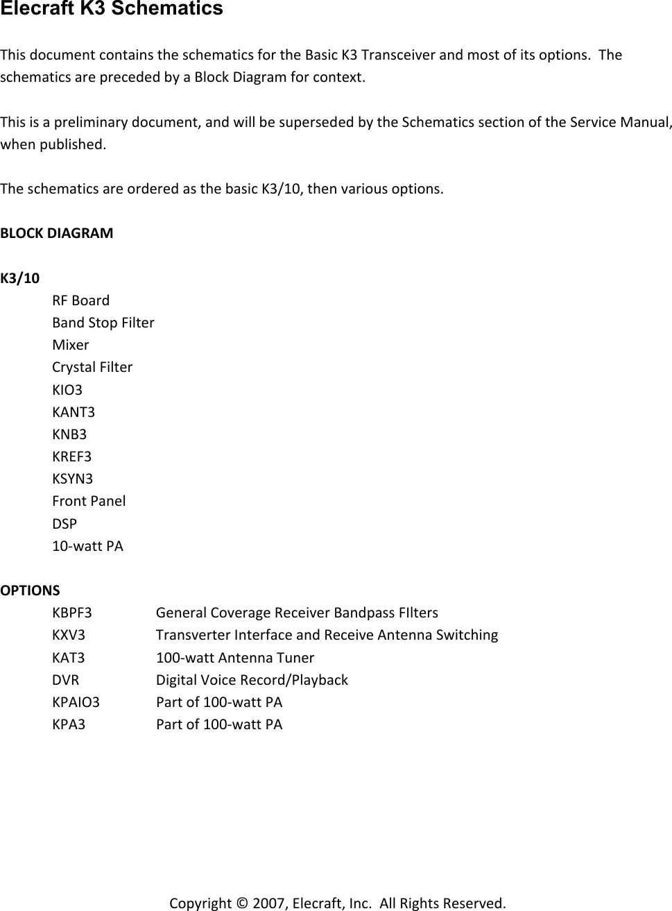 Elecraft K3 Schematics
