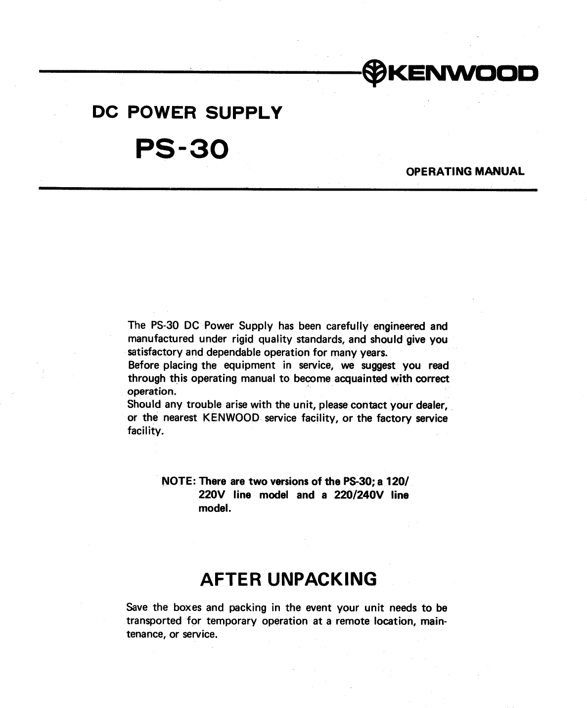 KENWOOD PS 30 Manual