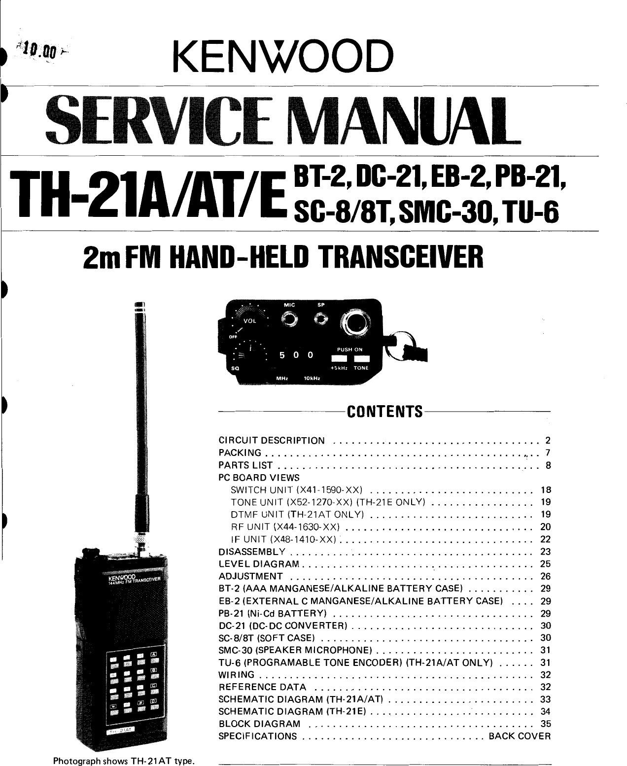KENWOOD TH 21 Service Manual