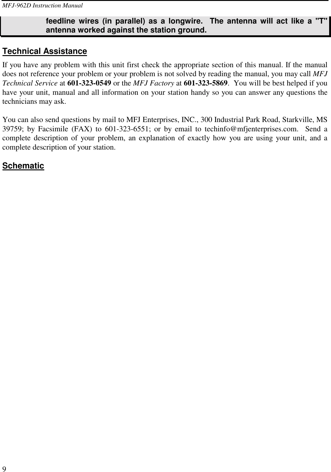 MFJ 962D Instruction Manual