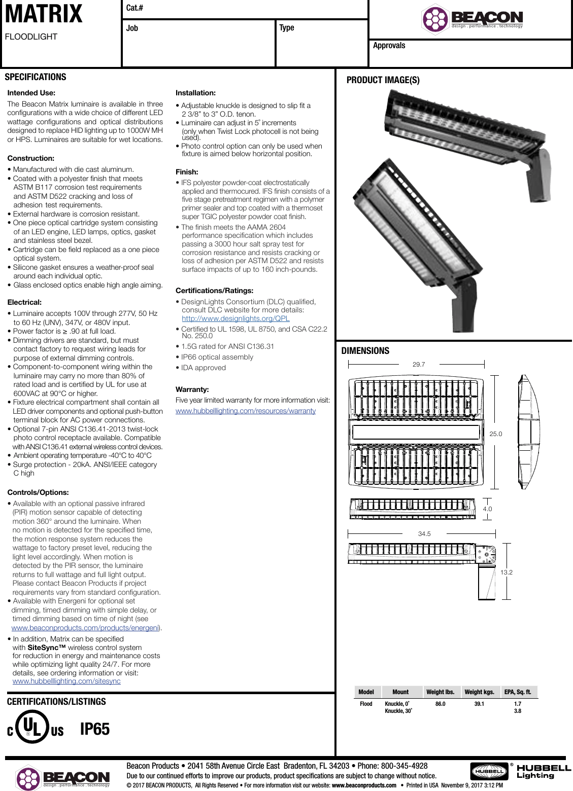 Matrix Flood Spec Sheet